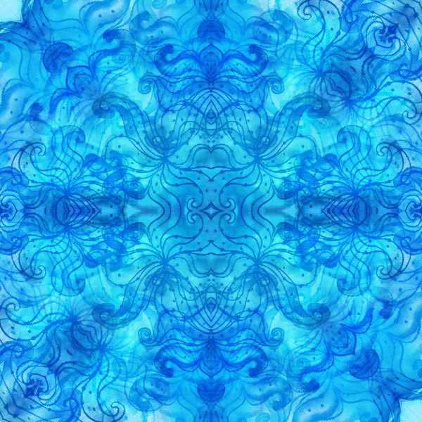 Синій візерунковий фон, пофарбований аквареллю — стокове фото