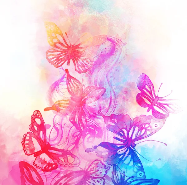 Achtergrond met vlinders en bloemen — Stockfoto