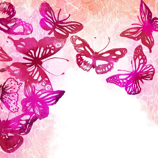 Background with butterflies and flowers — Stock Photo, Image