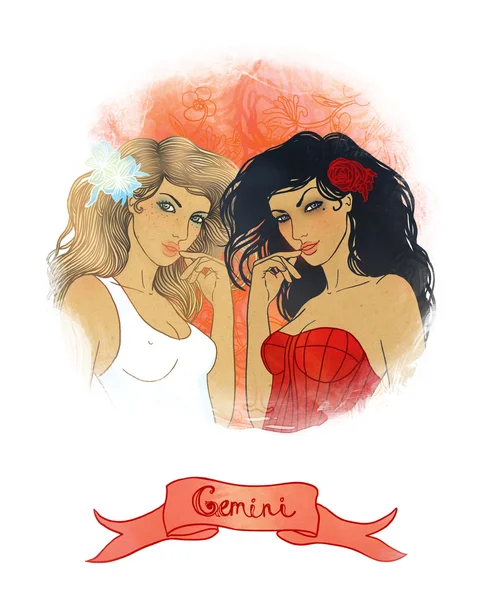 Gemini asztrológiai jele, mint egy gyönyörű lány — Stock Fotó