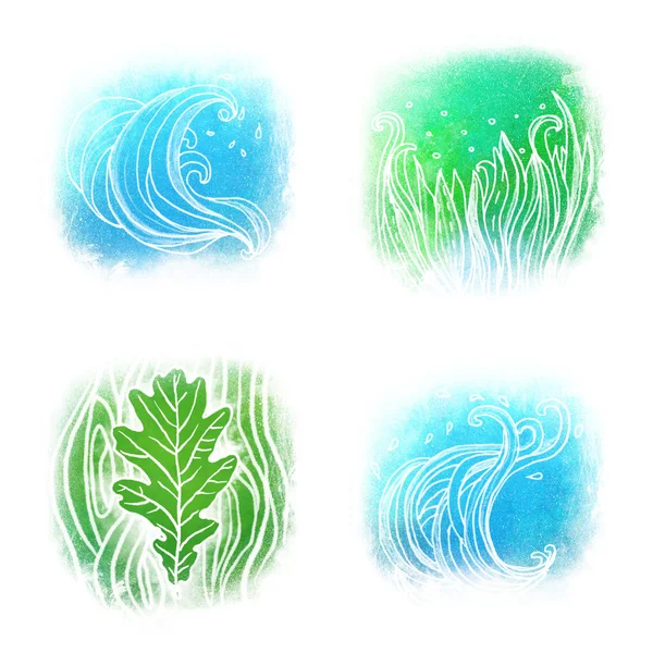 Icono conjunto de olas y símbolos de hierba — Foto de Stock