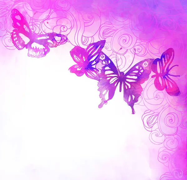 Background with butterflies and flowers — Stock Photo, Image