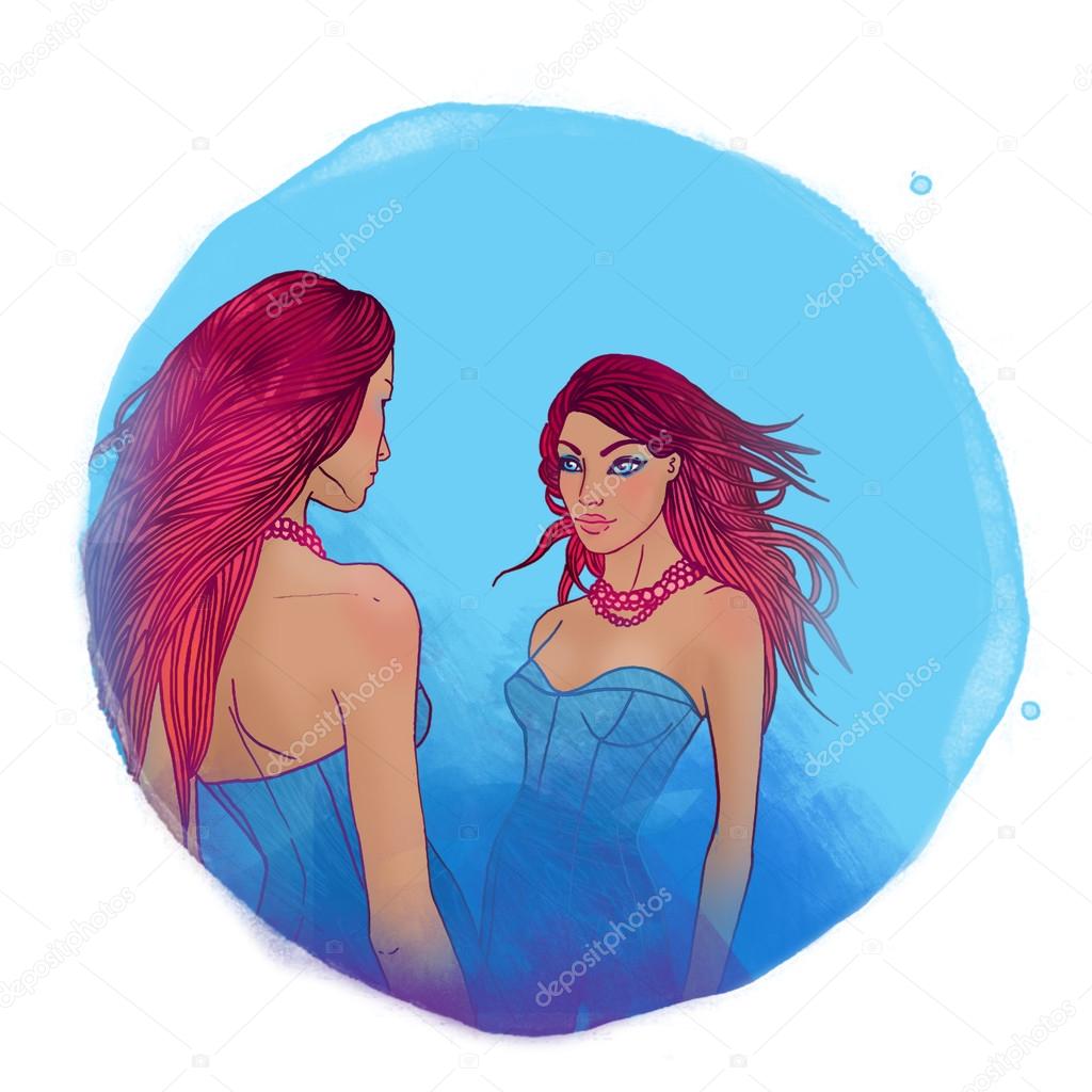 Gemini zodiac sign as a two beautiful girls