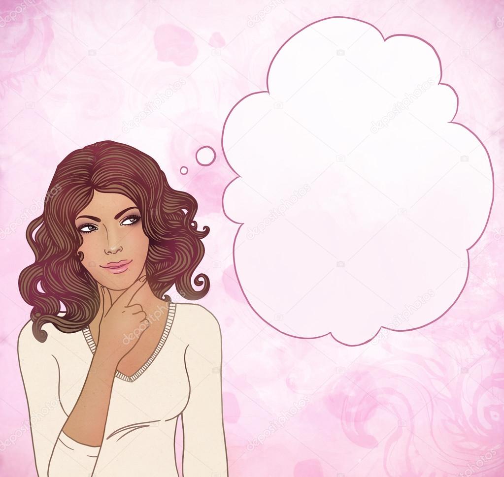 Beautiful woman with blank thought bubbles