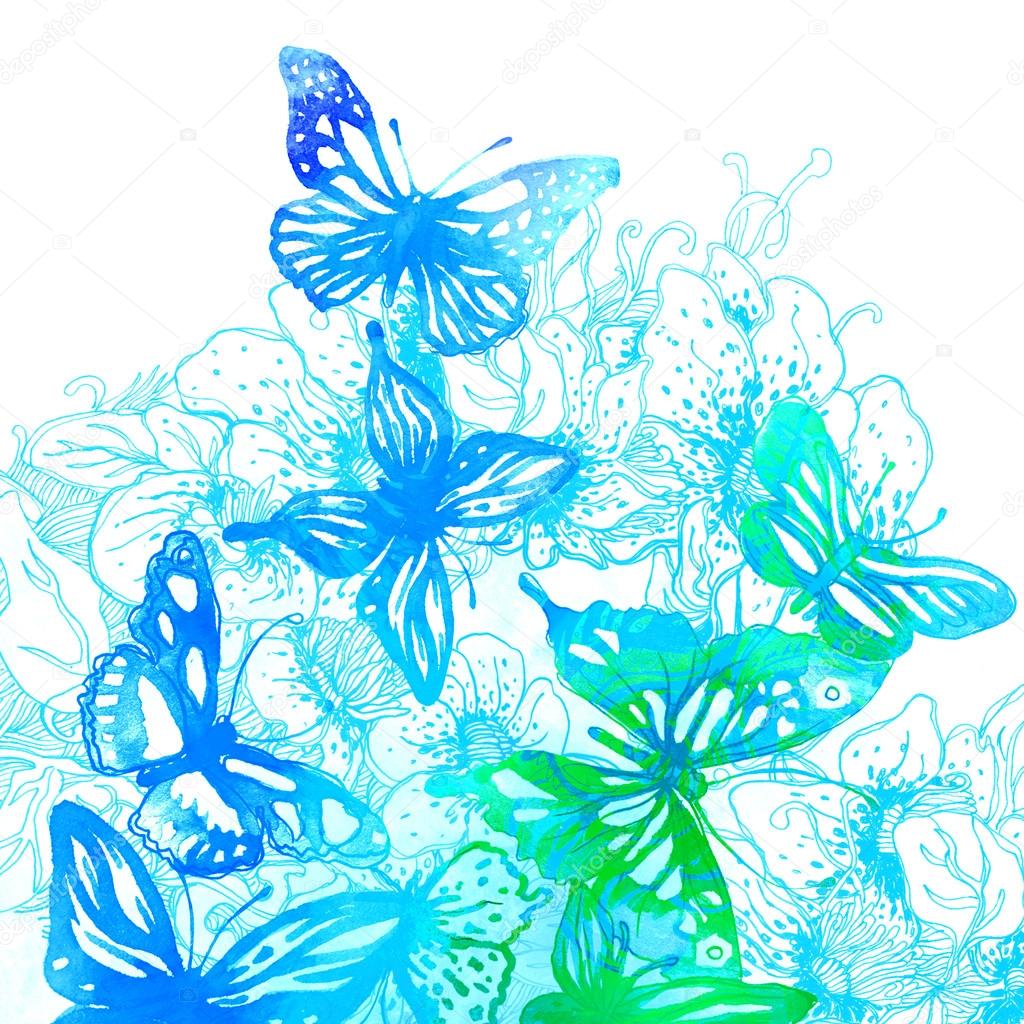 Background with butterflies and flowers