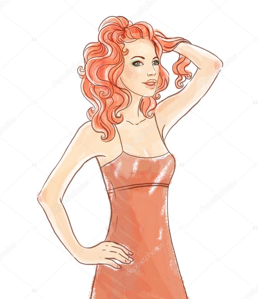 Fashion model, redhead woman