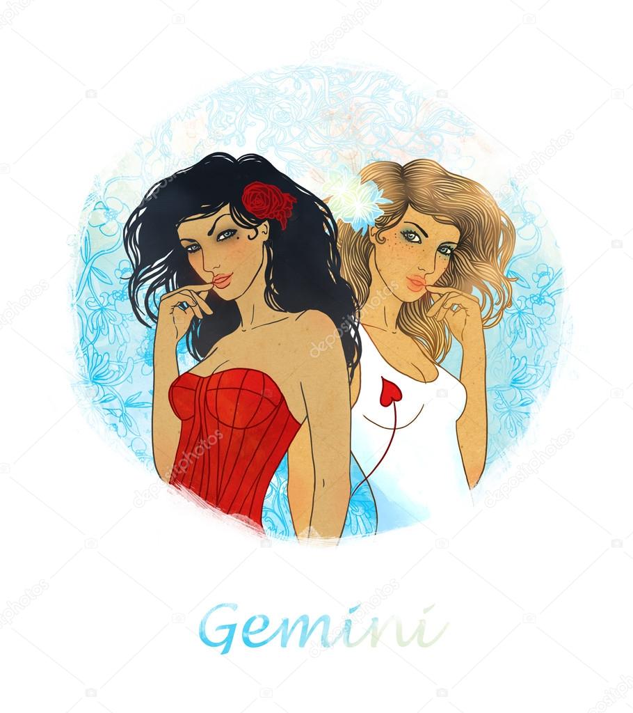 Gemini zodiac sign as a two beautiful girls