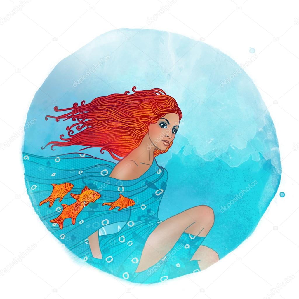 Pisces zodiac sign as a beautiful girl