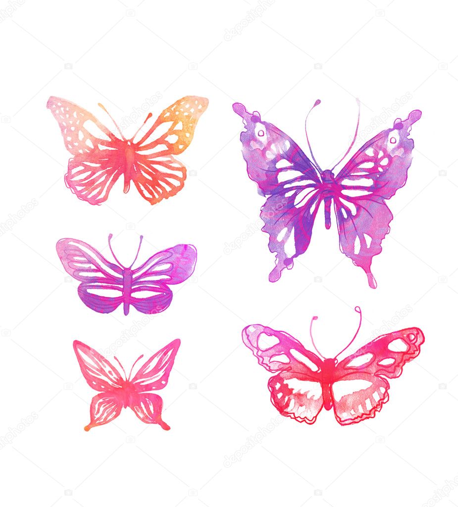 Amazing watercolor butterflies set