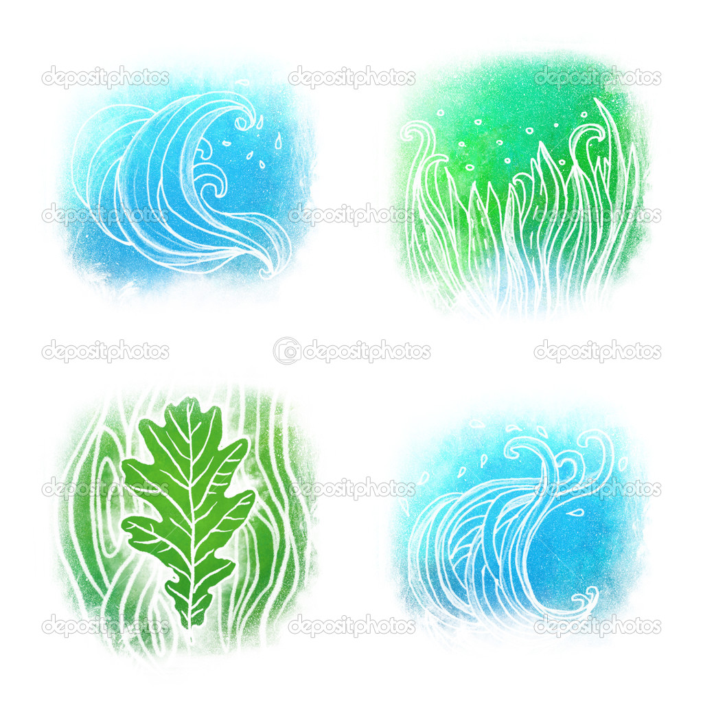 Icon set of waves an grass symbols
