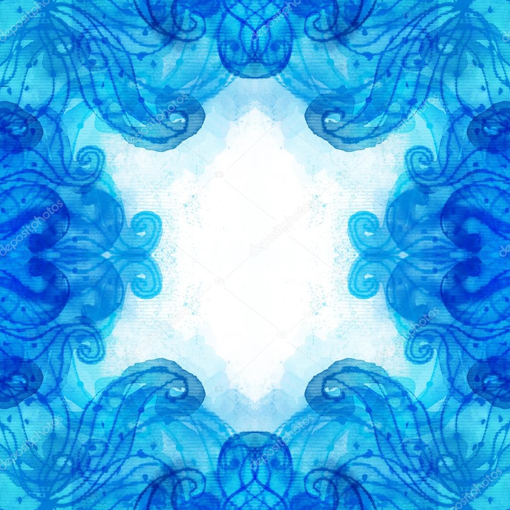 Blue patterned background painted with watercolor