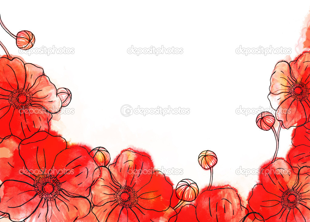 Red watercolor poppy background