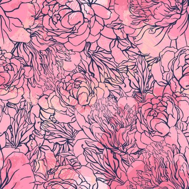 Şakayıklı sevimli romantik vektör geçmişi. Büyülü Vintage Çiçekleri. El çizimi sanatsal vektör çizimi.