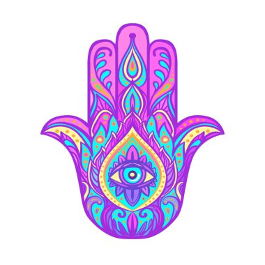 Süslü elle çizilmiş hamsa. Popüler Arap ve Yahudi muska. Vektör çizim.