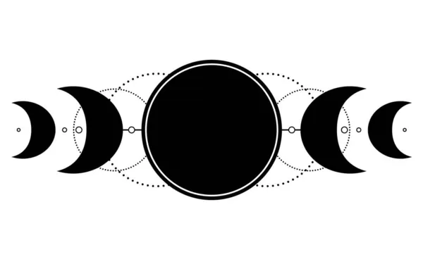 Tripla lua pagã símbolo da deusa da lua Wicca. Deusa de três faces, Donzela, Mãe, ilustração vetorial da coroa. Tatuagem, astrologia, alquimia, boho e símbolo mágico. — Vetor de Stock