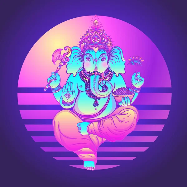 Hermoso elefante de estilo tribal dibujado a mano. Diseño colorido con patrón boho, adornos psicodélicos. Cartel étnico, arte espiritual, yoga. Dios indio Ganesha, símbolo indio. — Vector de stock