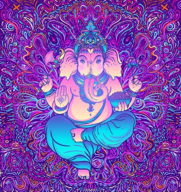 Güzel el yapımı kabile tarzı fil. Renkli desenli desenler, boho mandala desenleri, süsler. Etnik geçmiş, ruhani sanat, yoga. Hint tanrısı Ganesha, Tayland sembolü..