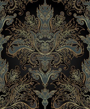 Barok tarzında klasik dekoratif arka plan. Kusursuz desen. Duvar kağıdı, tekstil tasarımı. Vektör illüstrasyonu.
