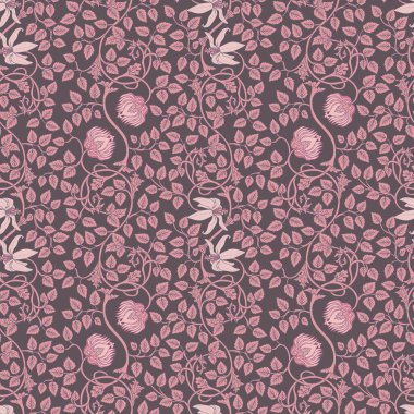 Çiçeksel, eski duvar kağıtları için dikişsiz desen. Büyülü Vintage Çiçekleri. Sanat ve el sanatları hareketi ilham verici. Ambalaj kağıdı, duvar kağıdı, kumaş ve moda giysileri..