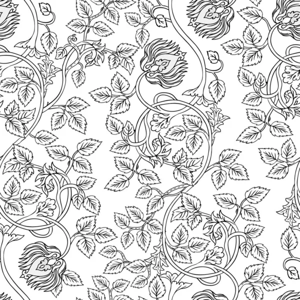 Padrão sem costura vintage floral para papéis de parede retro. Flores Vintage encantadas. Movimento de artes e ofícios inspirado. Papel de embrulho, papel de parede, tecidos e roupas de moda. — Vetor de Stock