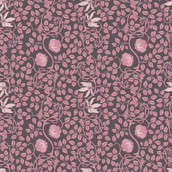 Padrão sem costura vintage floral para papéis de parede retro. Flores Vintage encantadas. Movimento de artes e ofícios inspirado. Papel de embrulho, papel de parede, tecidos e roupas de moda. — Vetor de Stock