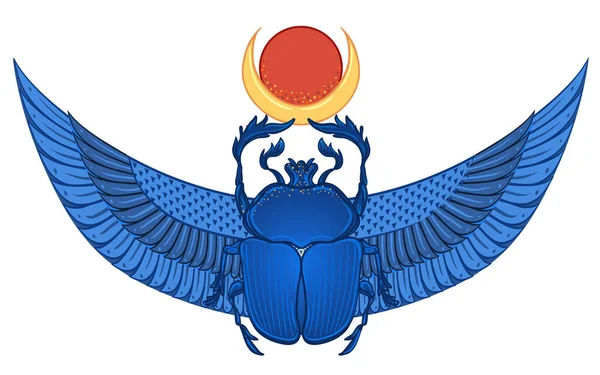 Скарабей Сакер, навозный жук. Священный символ Древнего Египта. Фантазия, украшенная насекомыми. Изолированная векторная иллюстрация. Духовность, оккультные солнечные татуировки. — стоковый вектор