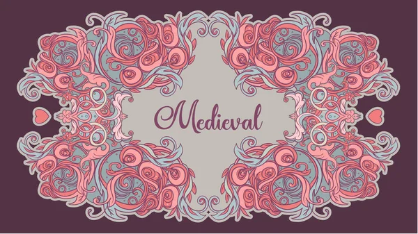 Vintage medieval hermoso marco de patrón vintage. Fondo abstracto dibujado a mano. Banner retro decorativo aislado. Invitación, impresión de la camiseta, tarjeta de la boda, scrapbooking. — Vector de stock