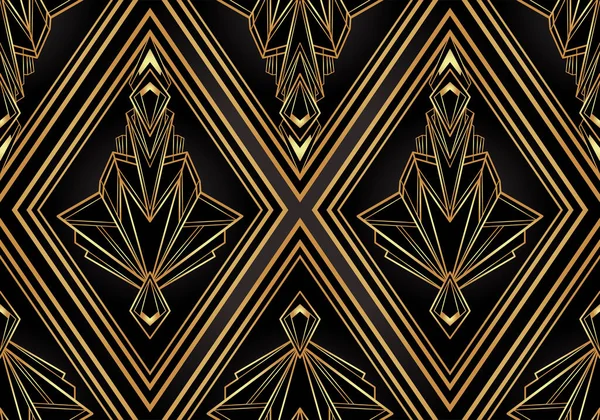 黒と金のアール・デコ様式の幾何学的なシームレスなパターン。ベクトルイラスト。1920年代のデザインをローリング.20.ヴィンテージファブリック,テキスタイル,包装紙,壁紙. — ストックベクタ