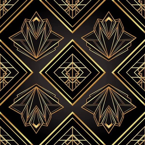 Art deco style geometric seamless pattern in black and gold. Vector illustration. Roaring 1920 s design.20s. Vintage Fabric, textile, wrapping paper, wallpaper. — Stock Vector