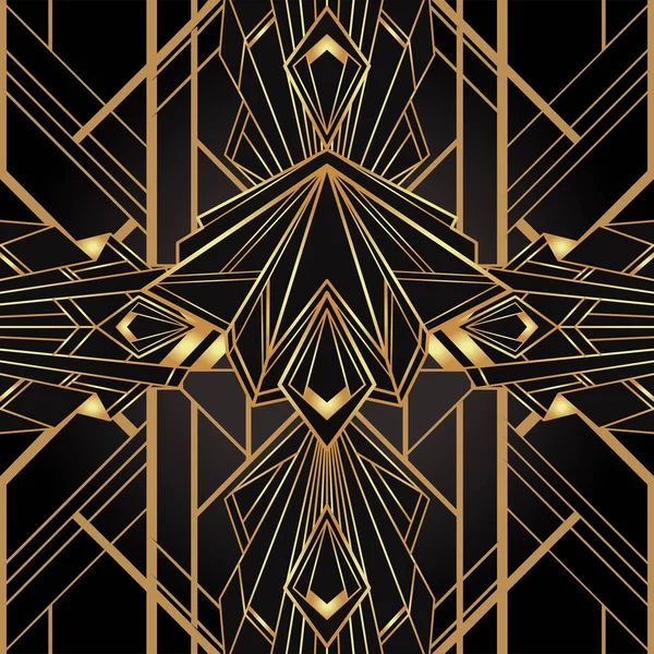 Art deco stijl geometrisch naadloos patroon in zwart en goud. Vector illustratie. Roaring 1920 's design.20s Vintage stof, textiel, inpakpapier, behang. — Stockvector