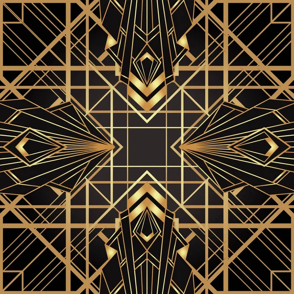 Art deco stijl geometrisch naadloos patroon in zwart en goud. Vector illustratie. Roaring 1920 's design.20s Vintage stof, textiel, inpakpapier, behang. — Stockvector
