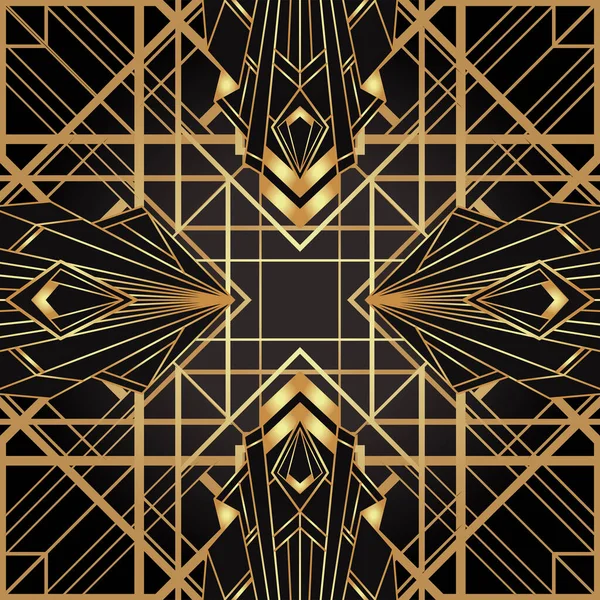 Patrón sin costura geométrico de estilo Art deco en negro y oro. Ilustración vectorial. Diseño rugiente de 1920 s. 20s Tejido vintage, textil, papel de embalaje, papel pintado. — Archivo Imágenes Vectoriales