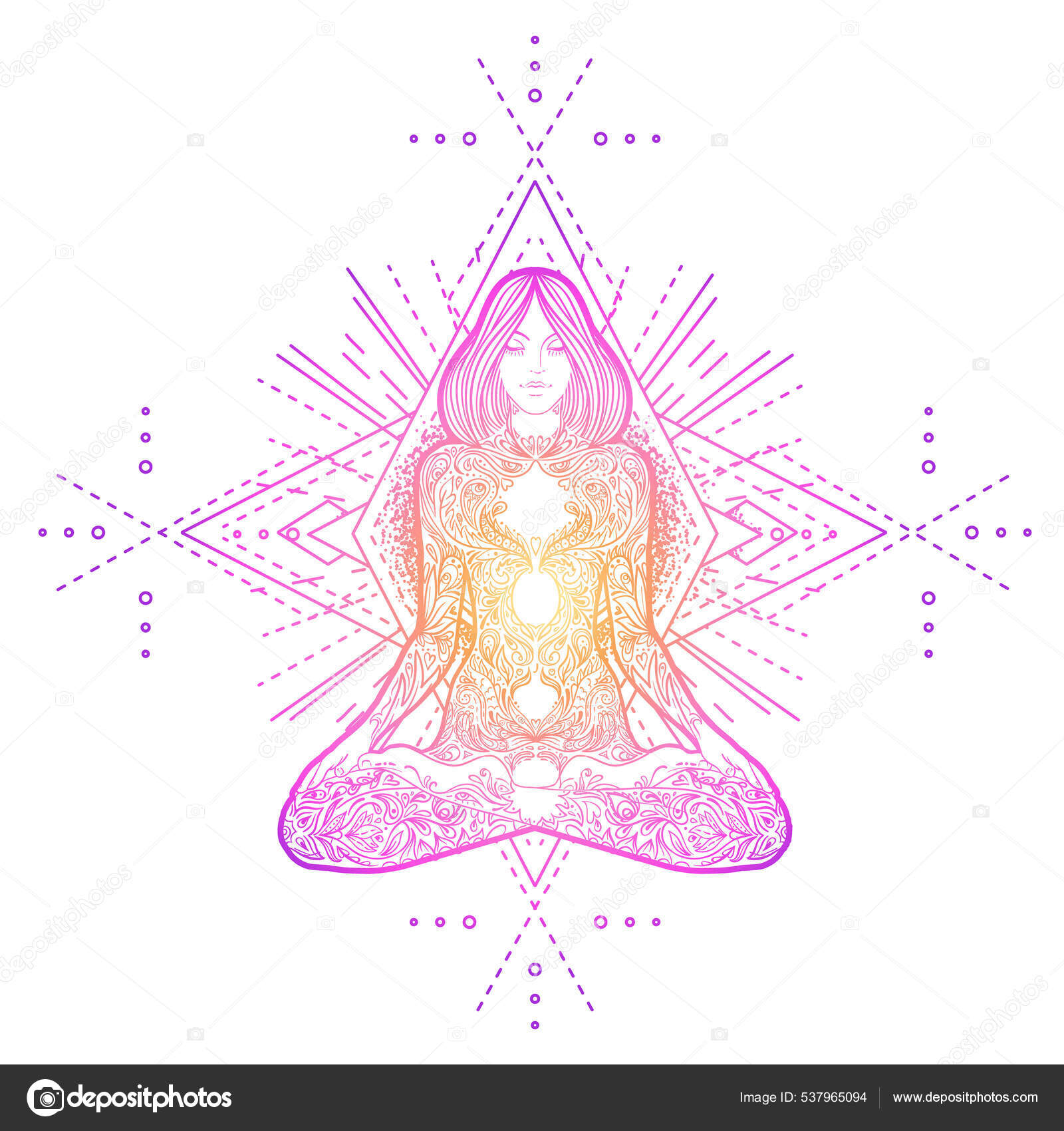 Sacred Geometry and Boo symbol set. Ayurveda sign of harmony and balance.  Tattoo design, yoga logo. poster, t-shirt textile. Colorful rainbow  gradient over black.:: tasmeemME.com