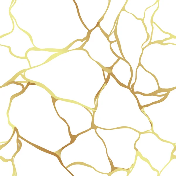 Kintsugi vector illustration. Japanese art, repairing broken pottery with gold. Luxury golden marble seamless texture. Crack and broken ground pattern — Stock vektor
