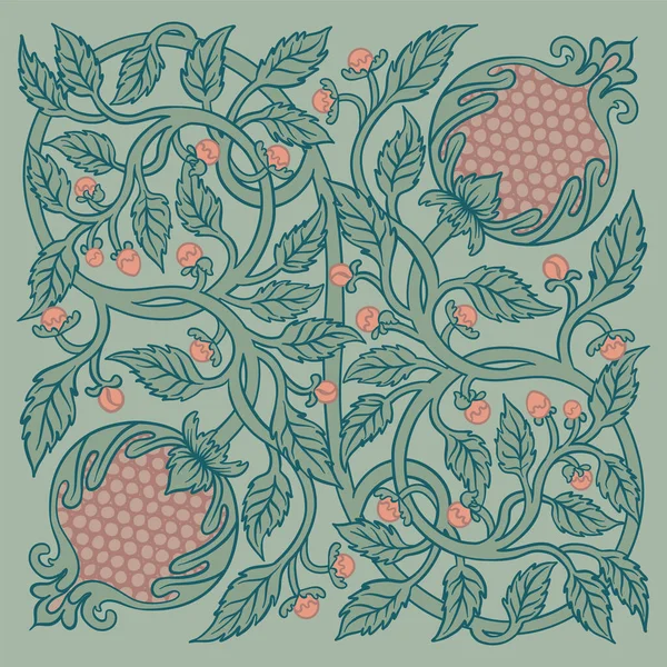 Floral vintage seamless pattern for silk square scarf. Enchanted Vintage Flowers. Arts and Crafts movement inspired. Design for wrapping paper, wallpaper, fabrics. — Stock Vector