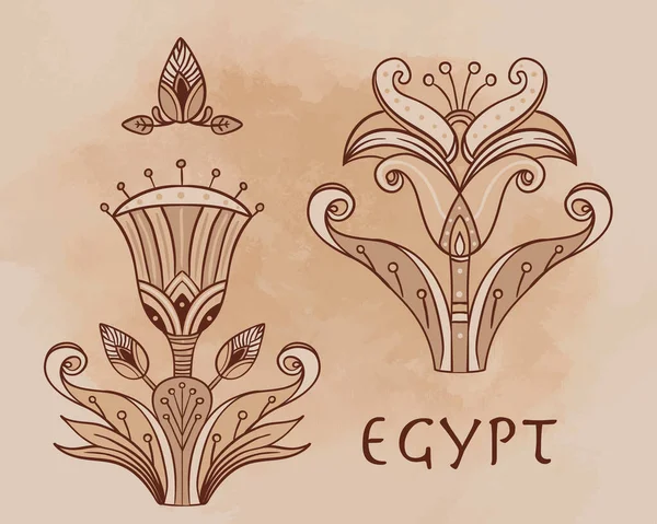 Egipski kwiatowy element dekoracyjny na beżowym tle grunge 'owym. Kwiat lotosu, znak wektora, symbol, ilustracja logo. — Wektor stockowy