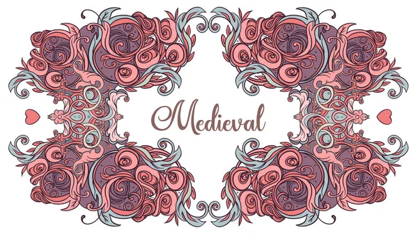 Vintage medieval beautiful vintage pattern frame. Hand drawn abstract background. Decorative retro banner isolated. Invitation, t-shirt print, wedding card, scrapbooking. — Stock Vector