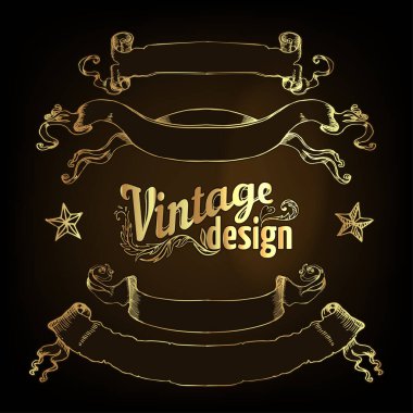 Vintage tasarım öğeleri kümesi. Kurdeleler. Vektör çizim.