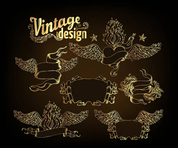 Conjunto de elementos de design vintage. Fitas. Ilustração vetorial . — Vetor de Stock