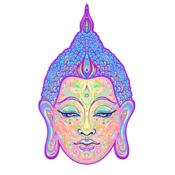 Ornate mandala patterned face of Lord Buddha. Esoteric vintage vector illustration. Indian, Buddhism, spiritual art. Hippie tattoo, spirituality. — Vettoriale Stock