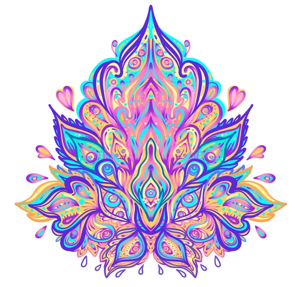 Vector ornamental Lotus floral design, ethnic art, patterned Indian paisley. Hand drawn illustration. Invitation element. Tattoo, astrology, alchemy, boho and magic symbol. —  Vetores de Stock