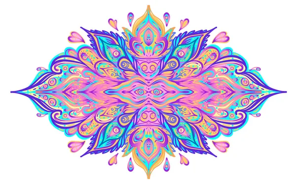 Vector ornamental Lotus floral design, ethnic art, patterned Indian paisley. Hand drawn illustration. Invitation element. Tattoo, astrology, alchemy, boho and magic symbol. — Stockvektor