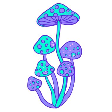 Sihirli mantarlar. Psikedelik halüsinasyon. Canlı vektör çizimi. 60 'ların hippi renkli sanatı pembe pastel gotik renklerle bembeyaz..