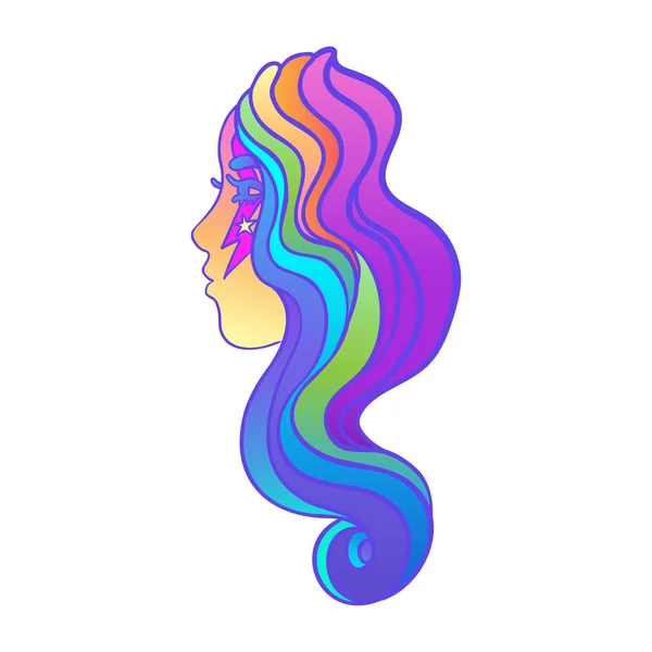 Αφηρημένο άτομο με μαλλιά ουράνιο τόξο. Μη δυαδικό Καυκάσιο άτομο. Γκέι υπερηφάνεια. LGBTQ έννοια. Απομονωμένο σε λευκό διάνυσμα πολύχρωμη εικόνα. — Διανυσματικό Αρχείο