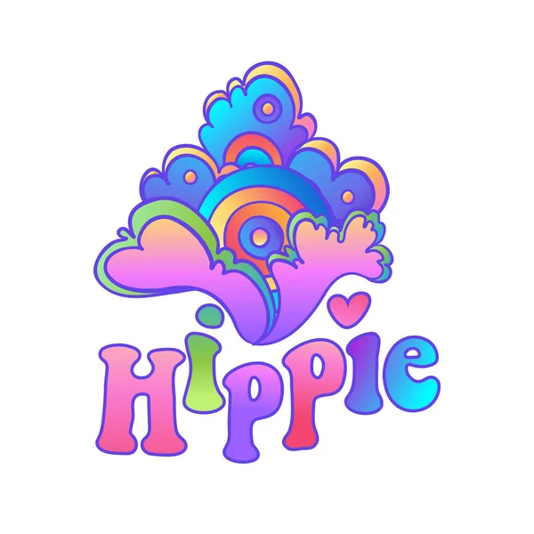 Hippie Schriftzug-Design-Vorlage über buntem Aquarell-Hintergrund. Handgezeichnetes Designelement im Vintage-Stil. Yoga, Frieden, Festival, Textilkunst. Vektorillustration — Stockvektor