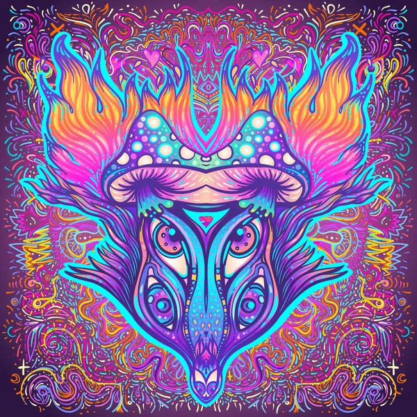 Magische paddenstoelen. Psychedelische hallucinatie. Levendige vectorillustratie. jaren '60 hippie kleurrijke kunst in roze pastel goth kleuren geïsoleerd op wit. — Stockvector