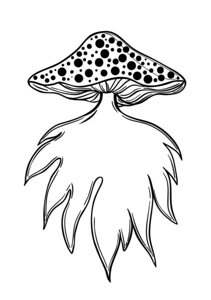 Magic mushrooms. Psychedelic hallucination. Outline vector illustration isolated on white. Coloring book for kids and adults. — Stock Vector