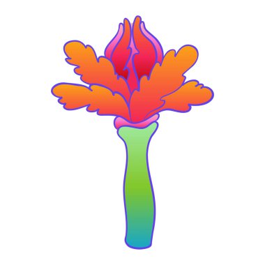 Renkli çiçek, retro 60 'lar, 70' ler hippi tarzı. Vintage psychedelic vektör tasarım elementleri. Beyazda izole edilmiş.