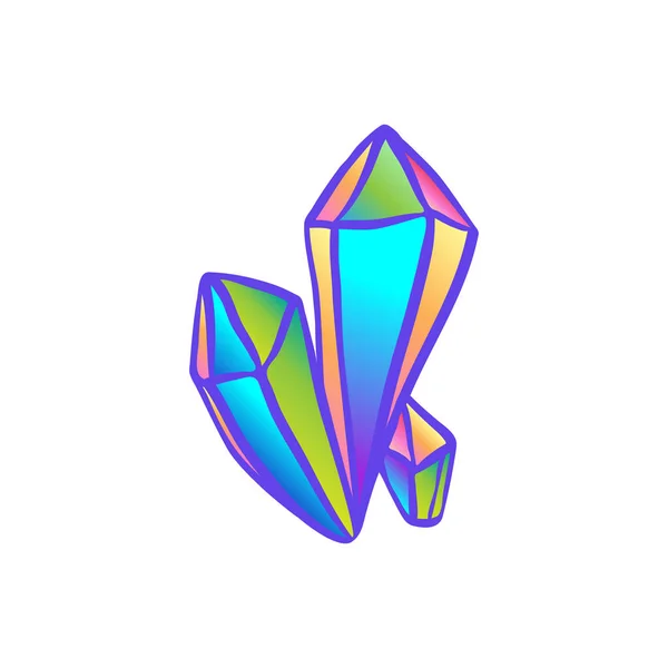 Gioielli di cristallo disegnati a mano. Simbolo geometrico di pietra preziosa lucente. Gradiente colorato. Illustrazione vettoriale isolata Colori arcobaleno. — Vettoriale Stock