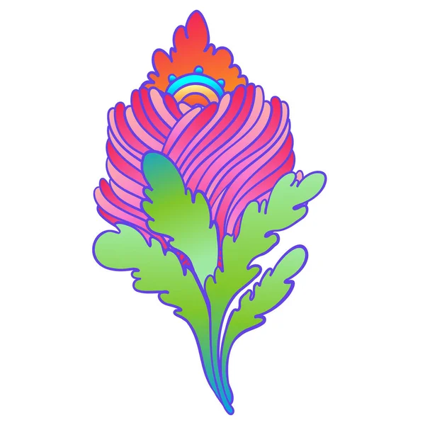 Flor colorida, estilo hippie retro de los años 60, 70. Elementos de diseño vectorial psicodélico vintage. Aislado sobre blanco. — Archivo Imágenes Vectoriales